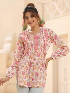 Rain & Rainbow Women Floral Printed Cotton Top