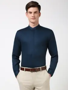 Peter England Men Slim Fit Band Collar Solid Cotton Formal Shirt