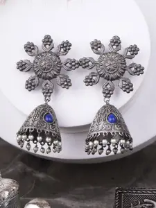 Adwitiya Collection Silver-Plated Artificial Stones Studded Dome Shaped Jhumkas