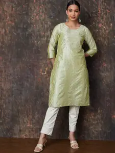 Melange by Lifestyle Zari Floral Embroidered Round Neck Straight Kurta