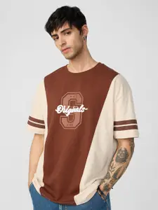 The Souled Store Men Colourblocked Round Neck Cotton Oversized T-shirt