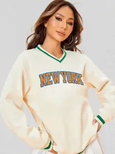 CLAFOUTIS Women Printed V Neck Sweatshirt