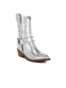 London Rag Women Stone Studded Harness Detail Boots