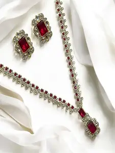 AccessHer Sterling Silver Plated American Diamond Studded Necklace And Earrings