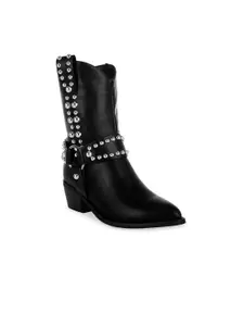 London Rag Women Stone Studded Harness Detail Round Toe Chelsea Boots