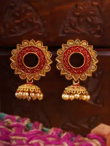 Adwitiya Collection Gold-Plated Artificial Beaded Floral Shaped Jhumkas