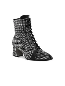 London Rag Women Rhinestone Embellished Pointed Toe Boots