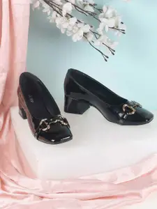 Metro Women Embellished Square Toe Block Heel Pumps