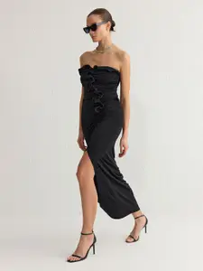 Trendyol Women Off-Shoulder Side Slits Bodycon Midi Dress