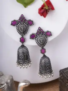 Adwitiya Collection Silver-Plated Artificial Stones Studded Dome Shaped Jhumkas