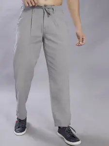 DIVISIVE Men Relaxed Loose Fit Mid-Rise Linen Trousers