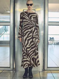 MANGO Zebra-print Flared A-Line Midi Dress