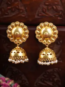 Adwitiya Collection Gold-Plated Artificial Beads Beaded Dome Shaped Jhumkas
