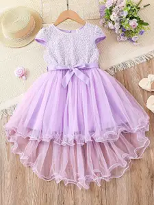 BAESD Girls Self Design Embroidered Ruffled Fit & Flare Dress