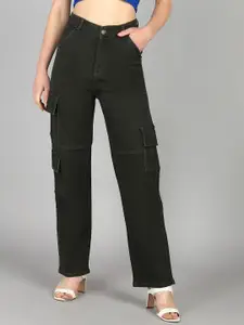 DressBerry Women Comfort Wide Leg High-Rise Stretchable Cargo Jeans