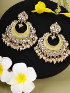 Adwitiya Collection Gold-Plated Artificial Stones Studded Classic Drop Earrings