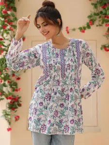 Rain & Rainbow Women Floral Printed Pure Cotton A-Line Top