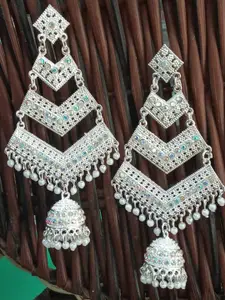 JMBW INTERNATIONAL Sterling Silver Artificial Stones Studded And Beaded Drop Earrings