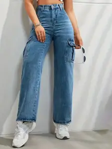 DressBerry Women Comfort Wide Leg High-Rise Light Fade Acid Wash Stretchable Jeans