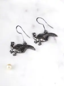 Adwitiya Collection Silver-Plated Peacock Shaped Oxidised Drop Earrings