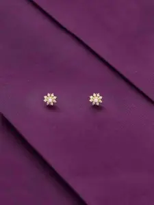 KAI JEWEL 92.5 Sterling Silver Gold-Plated Cubic Zirconia Floral Minimalistic Studs