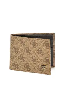 GUESS Men Geometric Printed Leather Two Fold Wallet