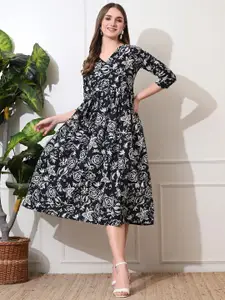 DECKEDUP Women Floral Printed A-Line Cotton Dress