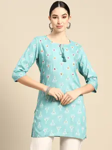 INDYES Geometric Printed Mirror Work Mirror Work Kurti
