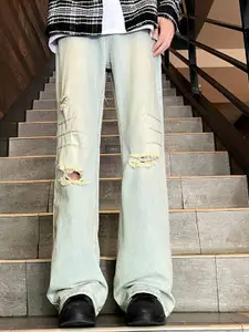 StyleCast x Revolte Men Mid-Rise Relaxed Fit Slash Knee Heavy Fade Jeans