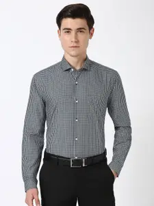 Peter England Men Spread Collar Micro Checked Cotton Formal Shirt
