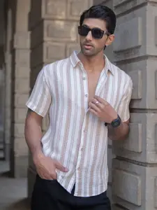 Powerlook Men Spread Collar Vertical Striped Cotton Casual Shirt