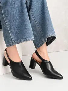 XE Looks Pointed Toe Block Heel Mules