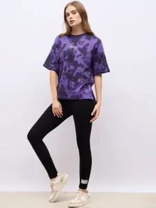 Styli Tie Dye Oversized Fit Longline Tee with Leggings Co-Ords Set