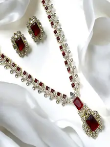 AccessHer Sterling Silver Plated American Diamond Studded Necklace And Earrings