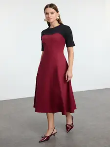 Trendyol Colourblocked Cotton Fit & Flare Midi Dress