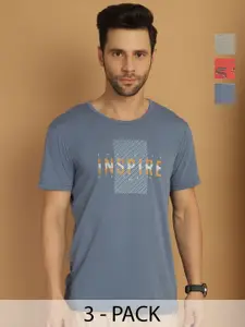 MACK JONNEY Men Pack Of 3 Typography Printed Round Neck Cotton T-shirts