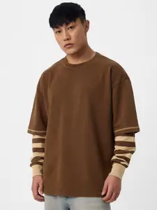 The Souled Store Men Solid Round Neck Cotton Oversized T-shirt