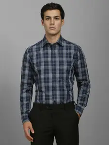 Louis Philippe Men Classic Fit  Spread Collar Tartan Checked Cotton Linen Formal Shirt