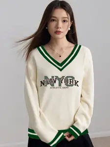 CLAFOUTIS Women Printed V - Neck Sweatshirt