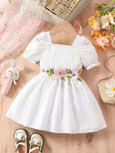 BAESD Girls  Floral Embroidered Ruffled Smocked Fit & Flare Dress