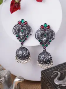 Adwitiya Collection Silver-Plated Artificial Stones Studded Dome Jhumkas
