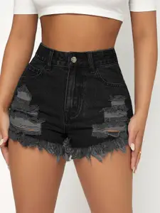 AAHWAN Women Slim Fit Mid-Rise Denim Shorts