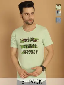 MACK JONNEY Men Pack Of 3 Typography Printed Round Neck Cotton T-shirts