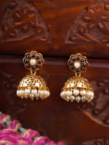 Adwitiya Collection 24K Gold-Plated Artificial Beads Beaded Dome Shaped Jhumkas