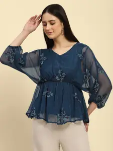 Global Republic Women Embellished Embroidered Peplum Crop Top