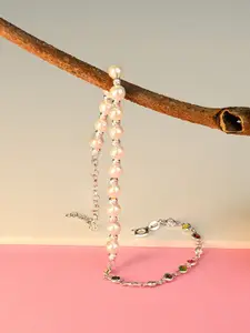 TOUCH925 925 Pure Sterling Silver Pearls & Artificial Beads Studded Anklet
