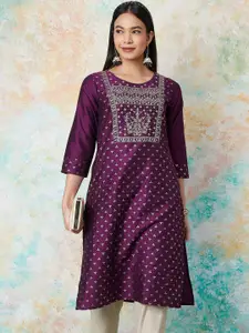 Melange by Lifestyle Floral Embroidered Round Neck Straight Kurta