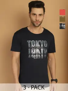 MACK JONNEY Men Pack Of 3 Typography Printed Round Neck Cotton T-shirts