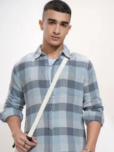 HIGHLANDER Men Spread Collar Buffalo Checked Cotton Casual Shirt