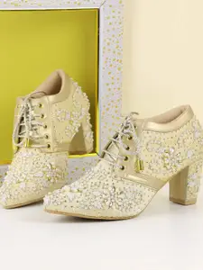 Mochi Women Block Heel Lace-Up Pumps